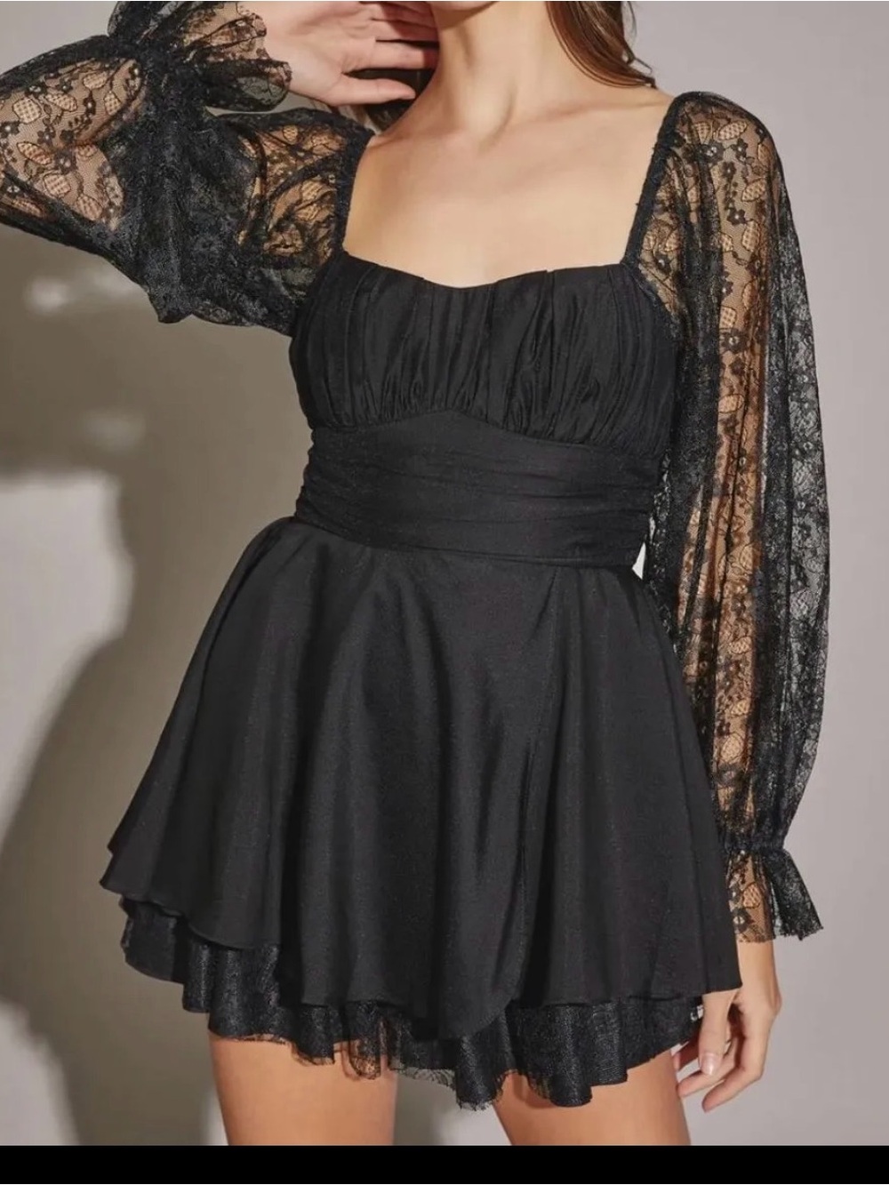 Black Lace Sleeve Romper